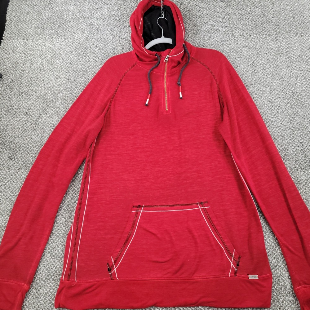 Buckle Black Mens Red Quarter Zip Hoodie Athletic Fit Large Slub Knit Pullover